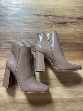 Women’s Taupe Block Heel Ankle Boots